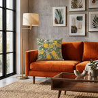Mediterranean decorative throw pillow with lemon branches and botanical floral artwork.