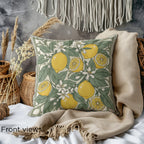 Botanical lemon throw pillow styled for coastal and European inspired home décor.
