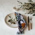 Mediterranean botanical cotton napkin with modern luxury leaf and floral design