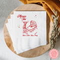 Merrier with a Tini personalised Christmas cocktail napkin featuring red vintage Santa artwork on white three-ply paper with coined edges.