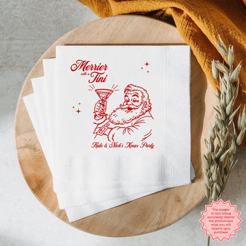 Merrier with a Tini Custom Christmas Napkins – Personalised Santa Cocktail Napkins