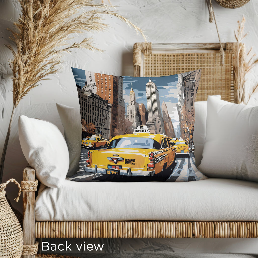 Vibrant NYC Taxi Pillow – 24"x24" with Concealed Zipper