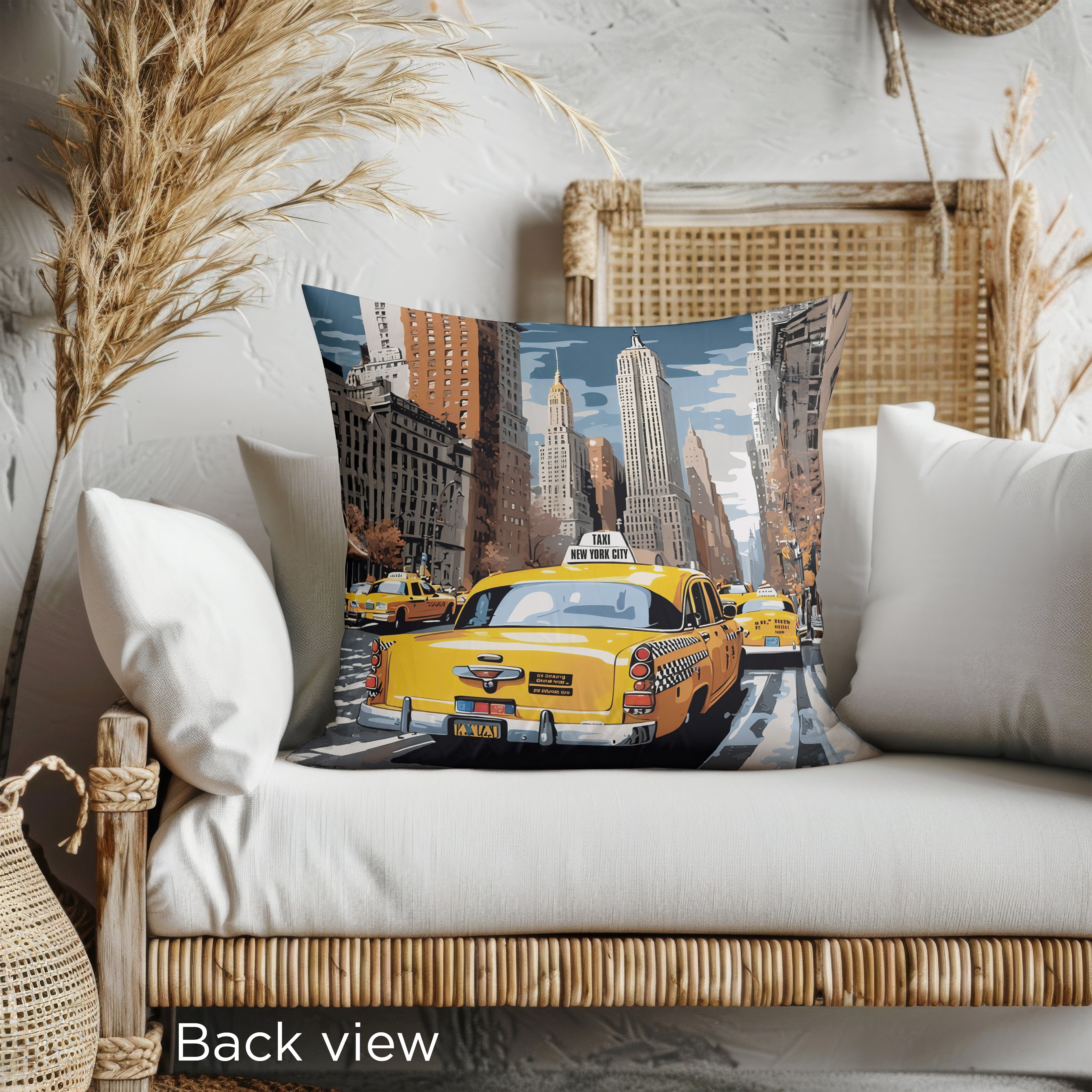Vibrant NYC Taxi Pillow – 24"x24" with Concealed Zipper
