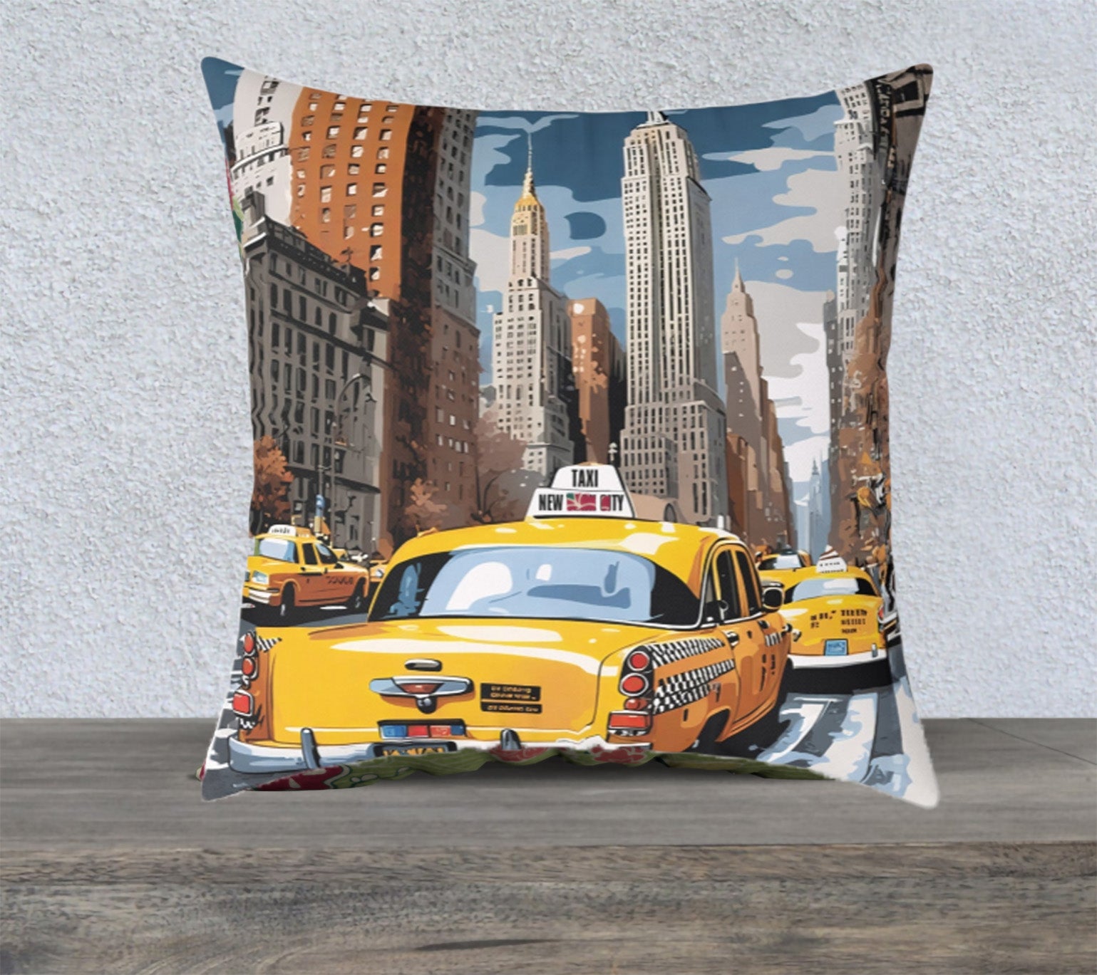 New York City Taxi Pillowcase – 18"x18" Polyester Canvas with Double-Sided Print