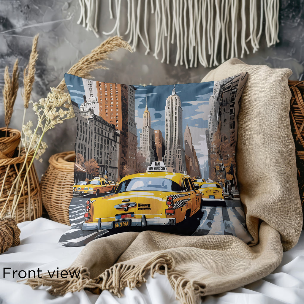 Urban New York Taxi Pillow – 26"x26" Double-Sided Design