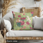 Luxury Decorative Pillow – Green Oriental Floral Design, Available in Velveteen and Canvas Fabrics