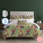 Green Oriental Floral Duvet Cover – Luxury Cotton Sateen Bedding