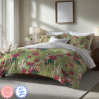 Green Oriental Floral Duvet Cover – Luxury Cotton Sateen Bedding