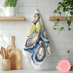 Hand-Painted Watercolor Oyster Tea Towel – 100% Cotton Twill Coastal Kitchen Towel