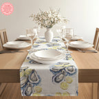 Watercolor Oysters Table Runner – Coastal Mediterranean Dining Decor