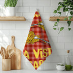 Colourful Pasta La Vista Baby tea towel styled in a modern kitchen for a fun and playful pop of colour.