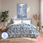 Blue Toile Floral Duvet Cover – Luxury Cotton Sateen Bedding