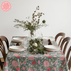 William Morris–Inspired Pink Tulip Tablecloth – Arts & Crafts Floral Dining Linen