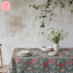 William Morris–Inspired Pink Tulip Tablecloth – Arts & Crafts Floral Dining Linen