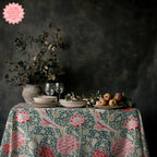 William Morris–Inspired Pink Tulip Tablecloth – Arts & Crafts Floral Dining Linen