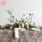 William Morris–Inspired Pink Tulip Tablecloth – Arts & Crafts Floral Dining Linen