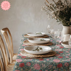 William Morris–Inspired Pink Tulip Tablecloth – Arts & Crafts Floral Dining Linen