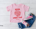 Kids Pizza Lovers Club graphic shirt available in multiple colours including white, black, pink, navy and natural