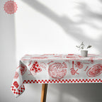 Italian Pizza & Pasta Tablecloth – Hand-Drawn Red & White Food Illustration Table Linen for Parties, Weddings & Everyday Dining