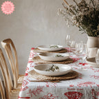 Italian Pizza & Pasta Tablecloth – Hand-Drawn Red & White Food Illustration Table Linen for Parties, Weddings & Everyday Dining