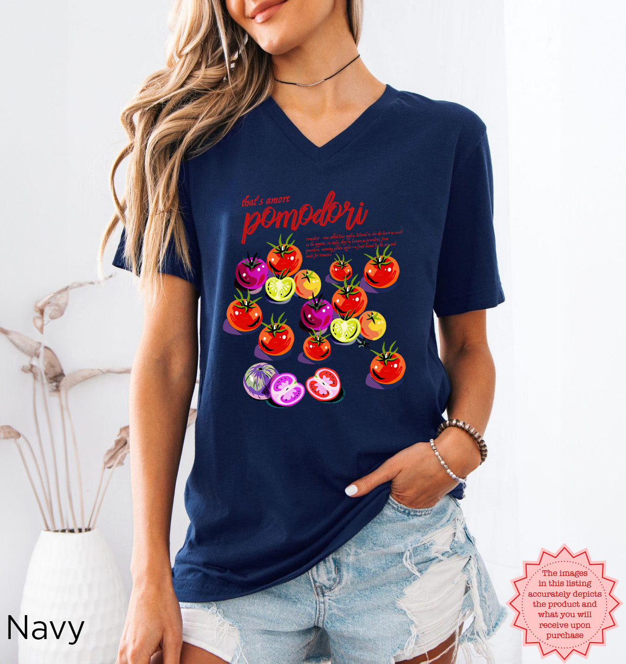 Navy Italian Summer inspired graphic t-shirt featuring vintage tomato illustration and La Dolce Vita 