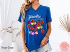 True Blue Bella+Canvas 3005 unisex short sleeve V-neck tee showing clean classic fit