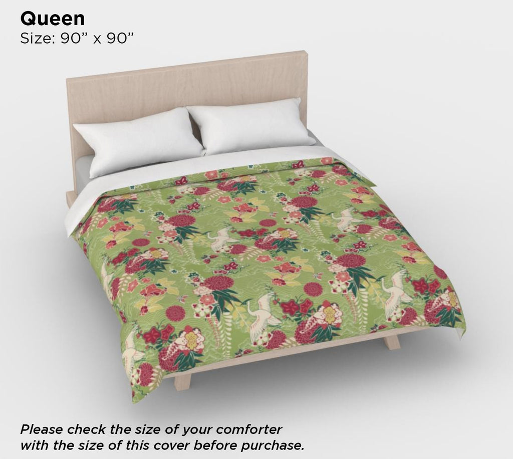 Green Oriental Floral Duvet Cover – Luxury Cotton Sateen Bedding