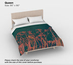 Dark Green Autumn Wildflower Duvet Cover – Cotton Sateen Botanical Bedding, Nature-Inspired Boho Bedroom Decor