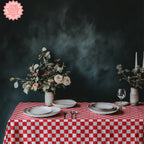 Red & White Checker Cotton Tablecloth – Italian Farmhouse Gingham Table Linen for Dining, Parties & Picnics