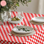 Red & White Checker Cotton Tablecloth – Italian Farmhouse Gingham Table Linen for Dining, Parties & Picnics