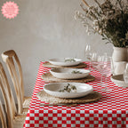 Red & White Checker Cotton Tablecloth – Italian Farmhouse Gingham Table Linen for Dining, Parties & Picnics