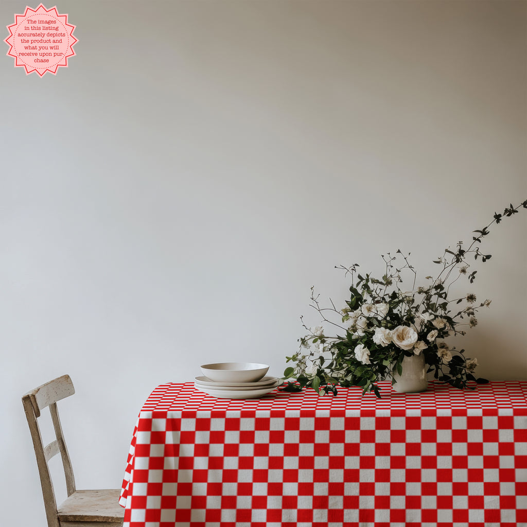 Red & White Checker Cotton Tablecloth – Italian Farmhouse Gingham Table Linen for Dining, Parties & Picnics