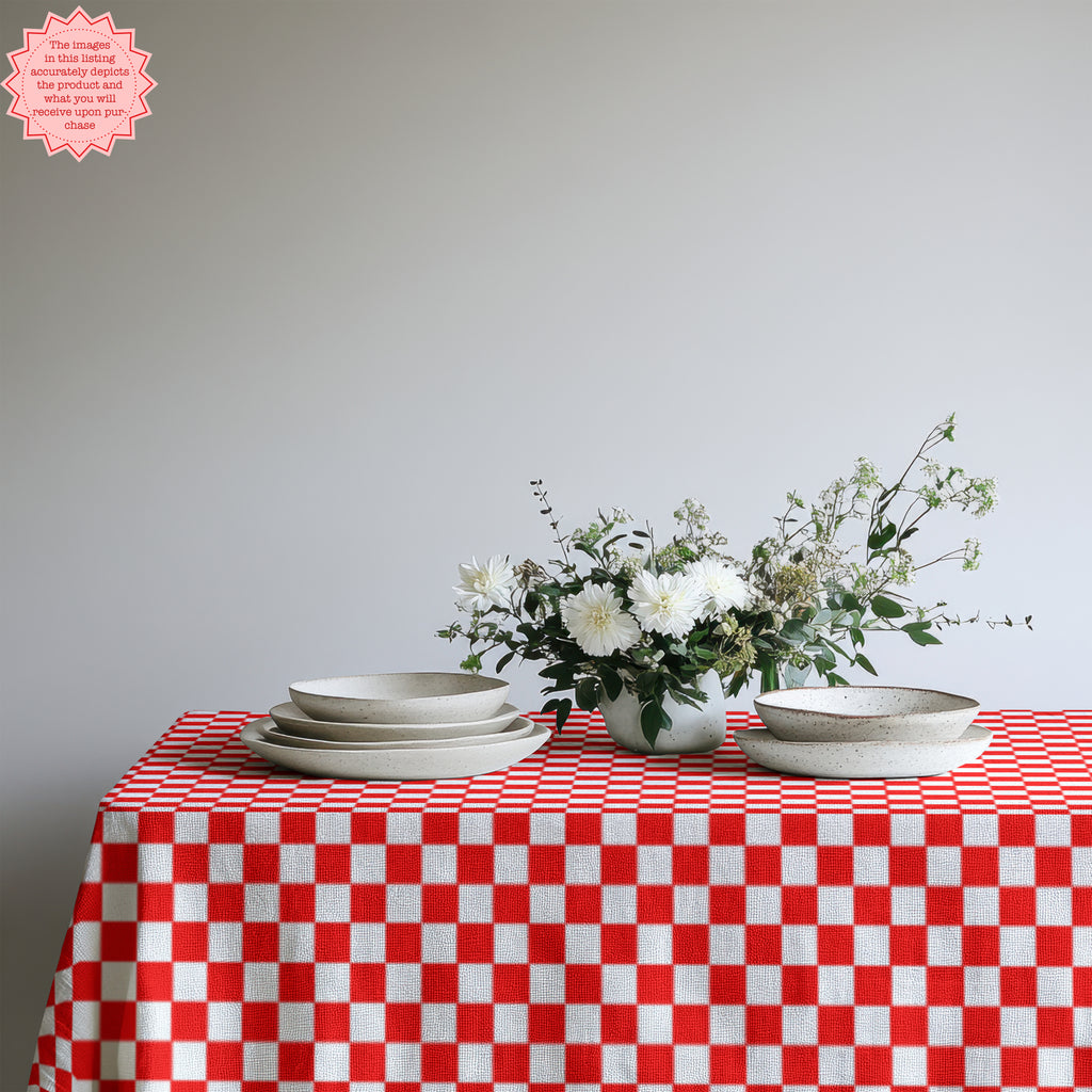 Red & White Checker Cotton Tablecloth – Italian Farmhouse Gingham Table Linen for Dining, Parties & Picnics