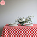 Red & White Checker Cotton Tablecloth – Italian Farmhouse Gingham Table Linen for Dining, Parties & Picnics