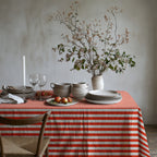 Premium red and white striped cotton twill tablecloth by Rebbella