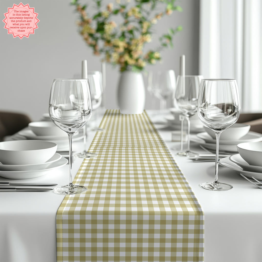 Sage Green Gingham Table Runner – Classic Checkered Farmhouse Table Linen, Cotton Twill or Polyester