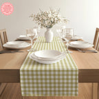 Sage Green Gingham Table Runner – Classic Checkered Farmhouse Table Linen, Cotton Twill or Polyester