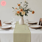 Sage Green Gingham Table Runner – Classic Checkered Farmhouse Table Linen, Cotton Twill or Polyester