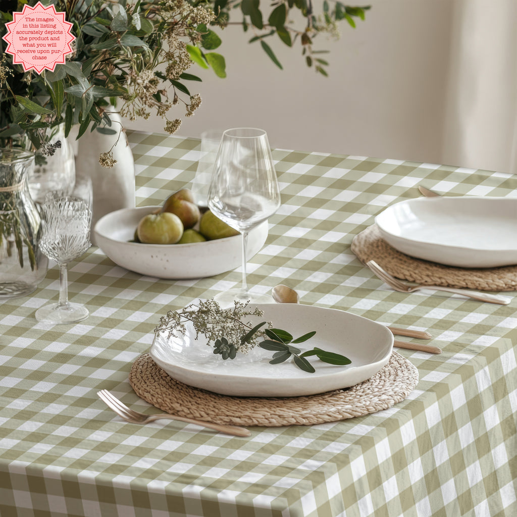 Sage Green Gingham Tablecloth – Timeless Country Check Cotton or Polyester Table Linen