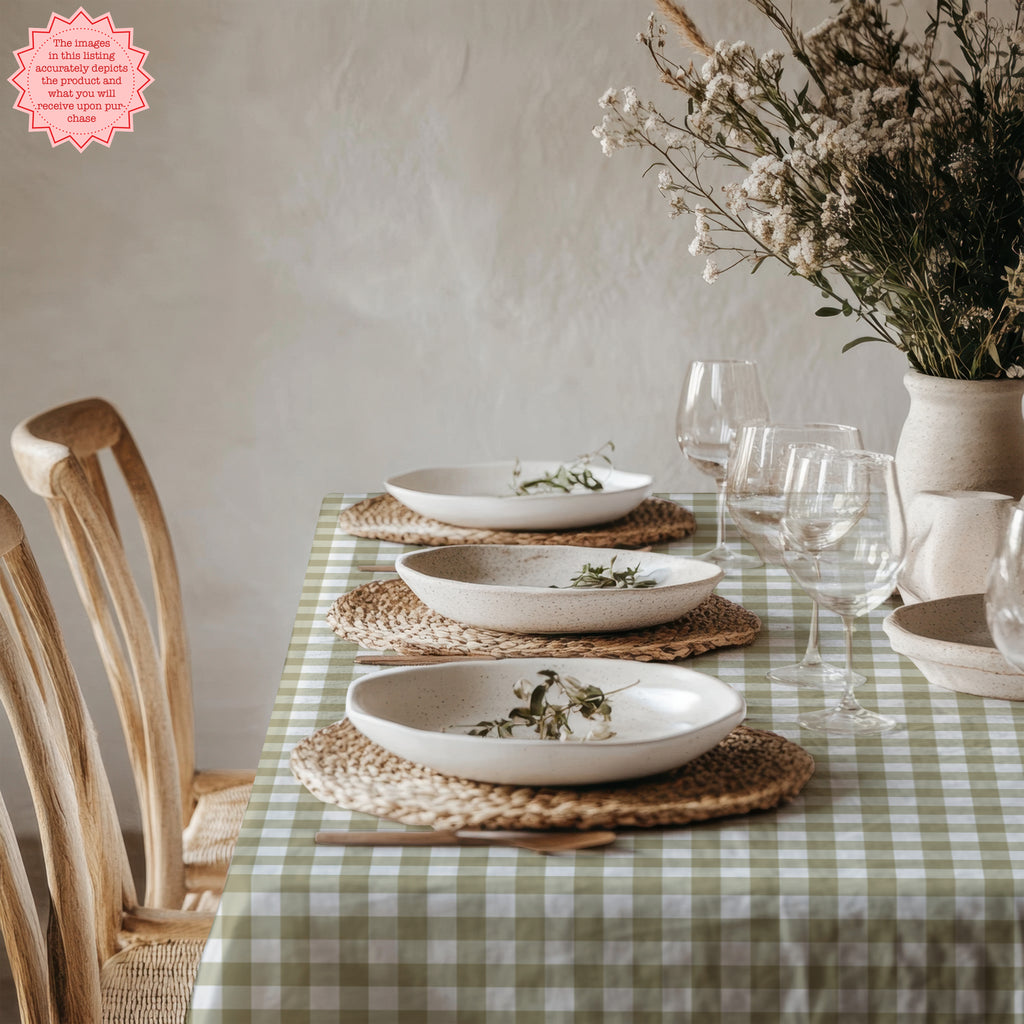 Sage Green Gingham Tablecloth – Timeless Country Check Cotton or Polyester Table Linen