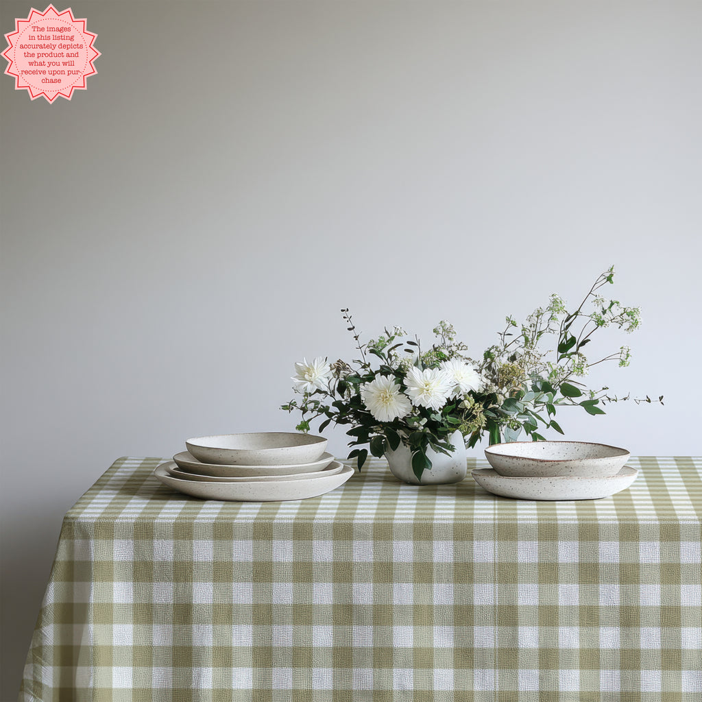 Sage Green Gingham Tablecloth – Timeless Country Check Cotton or Polyester Table Linen