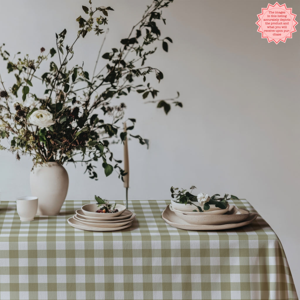Sage Green Gingham Tablecloth – Timeless Country Check Cotton or Polyester Table Linen