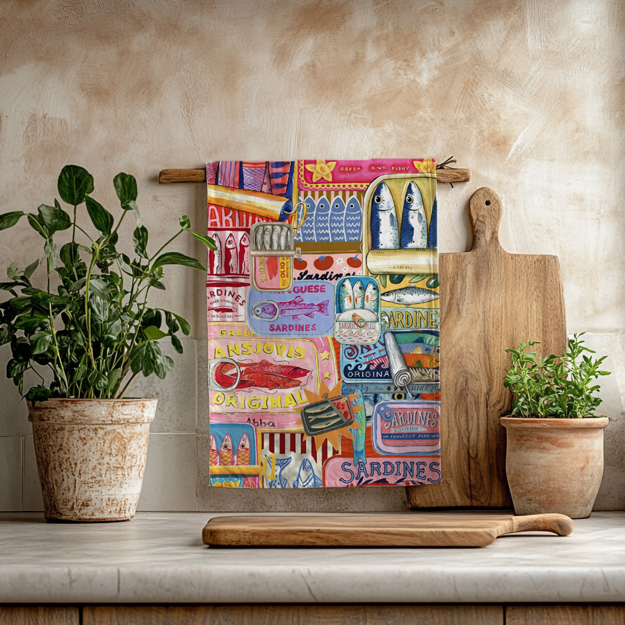 Vintage Sardines Tea Towel with Mediterranean Style | Quirky Kitchen Decor