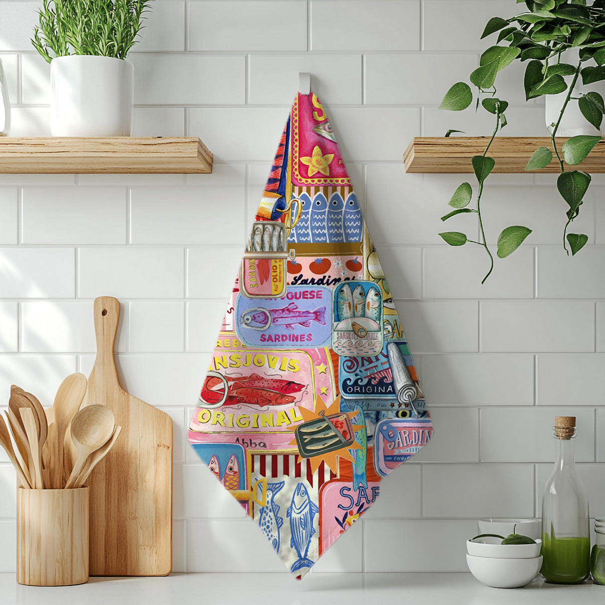 100% Cotton Twill Sardine Design Tea Towel | Perfect for Mediterranean Kitchens