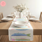 Colorful Sardine Illustration Table Runner – Bold Coastal Statement Table Linen