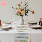 Colorful Sardine Illustration Table Runner – Bold Coastal Statement Table Linen