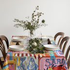 Hand-Painted Mediterranean Sardines Cotton Twill Tablecloth – Colorful Coastal Dining Decor