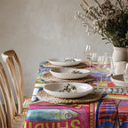 Hand-Painted Mediterranean Sardines Cotton Twill Tablecloth – Colorful Coastal Dining Decor