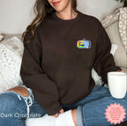 Dark chocolate embroidered sweatshirt featuring cute canned fish embroidery, cozy heavy‑blend Gildan crewneck.