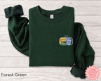 Forest green sardines embroidered sweatshirt with embroidered canned fish graphic, versatile unisex sweater.